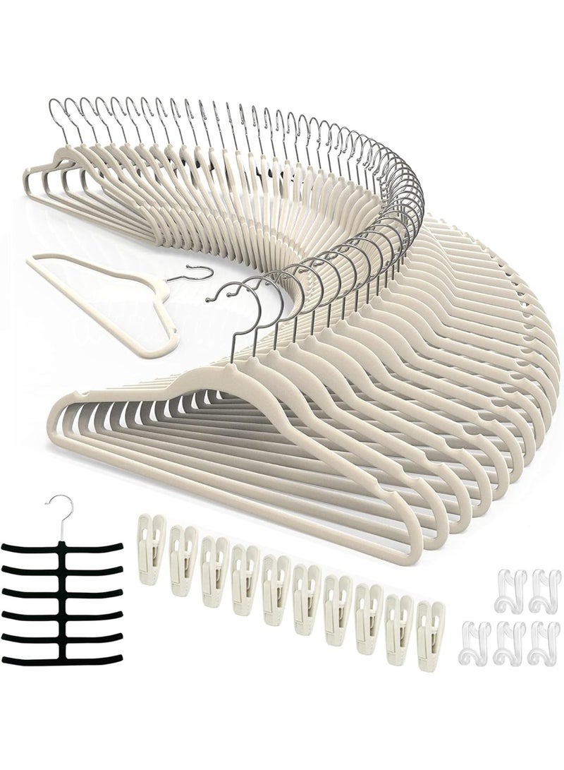 TYCOM Clothes Hangers 50 Pack Velvet Ultra Thin Space Saving Coats Clothes Hangers Non Slip Suit Hangers with 360 Degree Swivel Hook Hold Up to 5KG for Jackets Pants Dress White. - Image 1